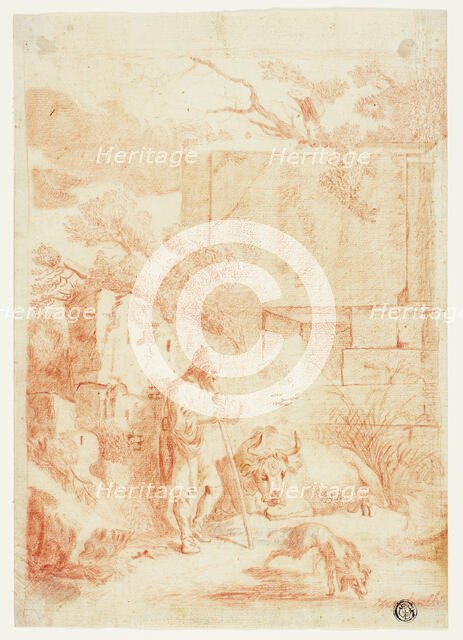 Cowherd with Bull and Dog in Ruins, n.d. Creator: Unknown.