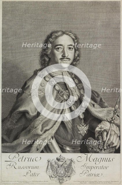 Portrait of Emperor Peter I the Great (1672-1725), 1743. Creator: Soubeyran, Pierre (1709-1775).