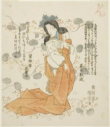 Women holding fan in her mouth, c. early 1830s. Creator: Utagawa Kuniyoshi.