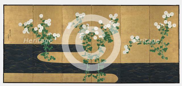 Chrysanthemums by a Stream, late 1700s-early 1800s. Creator: Ogata Korin (Japanese, 1658-1716), follower of.