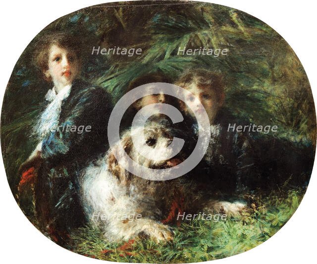 Prince Troubetzkoy's Children with Their Dog, 1874. Creator: Ranzoni, Daniele (1843-1889).