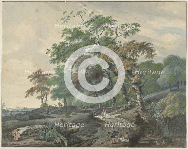 Landscape with a road through a forest and a falconer, 1801.  Creator: Gerard van Nijmegen.