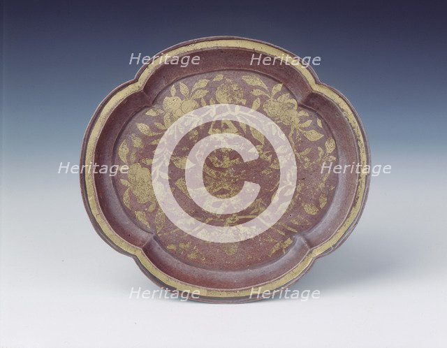 Aubergine glazed kinrande dish, Jiajing period, Ming dynasty, China, 1522-1566. Artist: Unknown