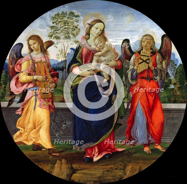 Madonna and Child with two angels playing music, Between 1496 and 1498. Creator: Raffaellino del Garbo (1466-1524).
