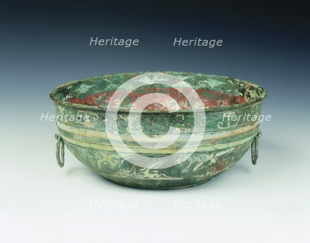 Bronze basin painted with cloud scrolls, Western Han dynasty, China, 2nd century BC. Artist: Unknown