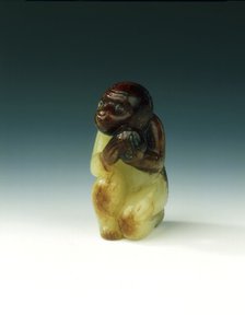 Jade monkey holding a peach, Yuan-early Ming dynasty, China, 13th-15th century. Artist: Unknown