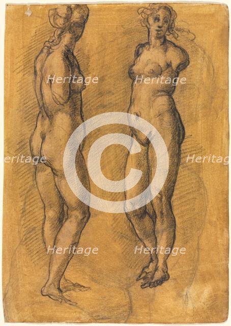 Copy of an Antique Statue of a Standing Woman (two views), over a Sketch of a Putto, 1570s. Creator: Jacopo Chimenti (Italian, c. 1554-1640).