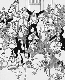 Caricature on Schoenberg's Chamber Symphony No 1 on 31 March 1913 in Vienna, 1913. Artist: Anonymous  