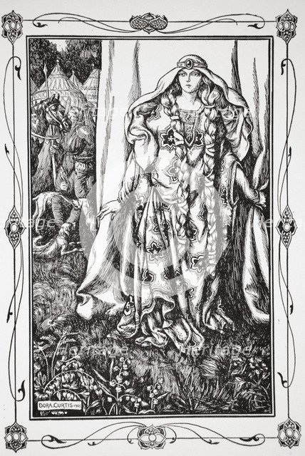 'At the door of one.. stood a lady', 1905.  Artist: Dora Curtis