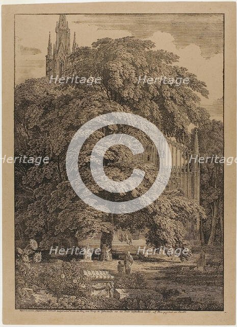 Gothic Church Behind an Oak Grove with Tombs, 1810. Creator: Karl Friedrich Schinkel.