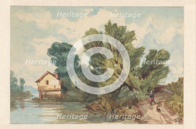 Landscape with walker and house on the water, c.1800-c.1899. Creator: Judith Metelerkamp.