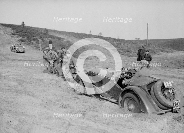 Riley Birdcage Sprite competing in the Great Weat Motor Club Trial, 1938. Artist: Bill Brunell.