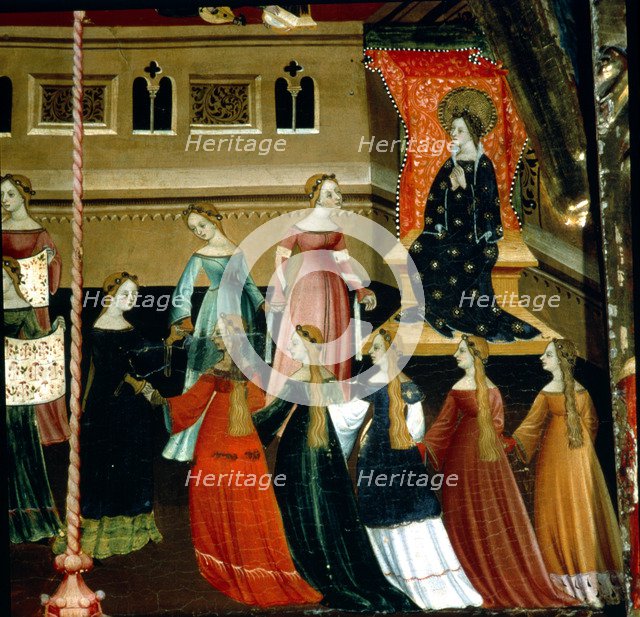 Altarpiece of the Virgin and St. George, tempera painting on wood c. 1390-1400, detail dedicated …