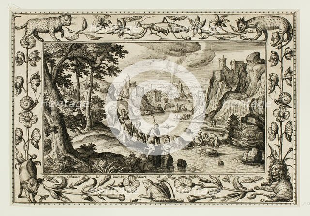 The Baptism of Christ, from Landscapes with Old and New Testament Scenes and Hunting Scenes, 1584. Creator: Adriaen Collaert.