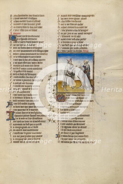 The Personification of Friendship Encouraging the Lover; Roman de la Rose, about 1405. Creator: Unknown.