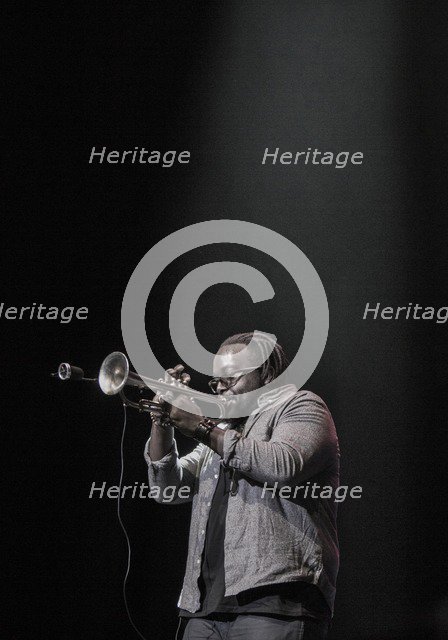 Marcus Miller's trumpeter, Marquis Hill, 2017. Artist: Alan John Ainsworth.