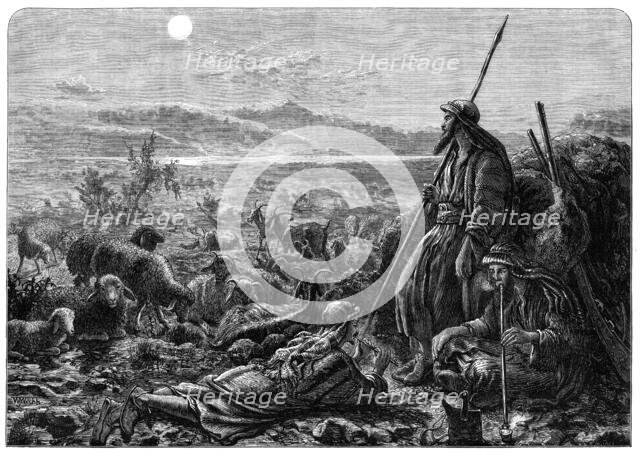 Shepherds watching their flocks by night, drawn by W. J. Webb, 1872. Creator: William Hollidge.