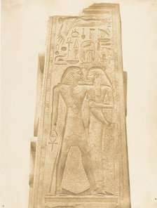 Pilier du Sanctuaire de granit du Palais de Karnac (Bas-relief représentant le Pharaon ..., 1849-50. Creator: Maxime du Camp.
