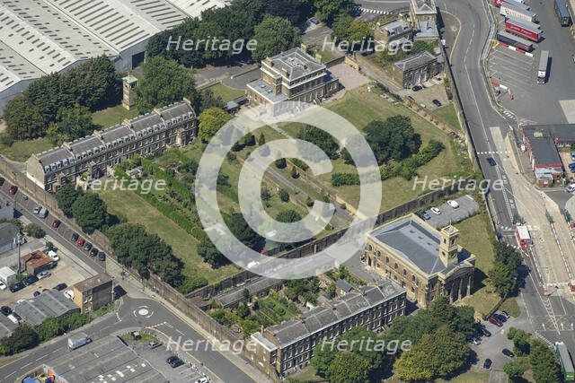 Sheerness royal dockyard church, commissioners house and terraced houses, Kent, 2024. Creator: Damian Grady.