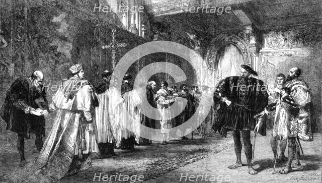 "Cardinal Wolsey and the Duke of Buckingham", by John Gilbert, in the Gallery of the..., 1862. Creator: Unknown.