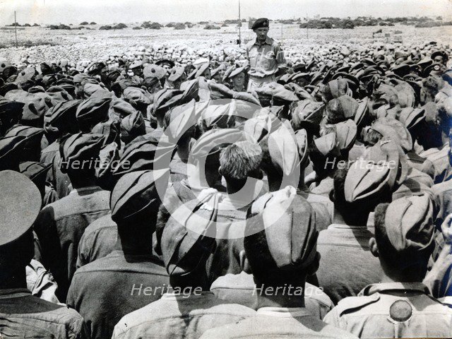 British General Bernard Montgomery addressing his troops, North Africa, World War II, c1942-c1943. Artist: Unknown