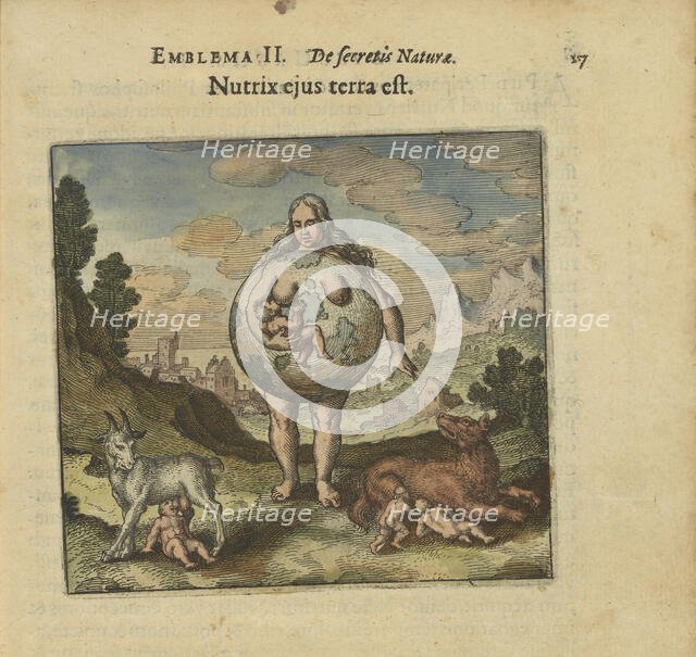 Emblem 2. The earth is his wet nurse. From "Atalanta fugiens" by Michael Maier, 1618. Creator: Merian, Matthäus, the Elder (1593-1650).