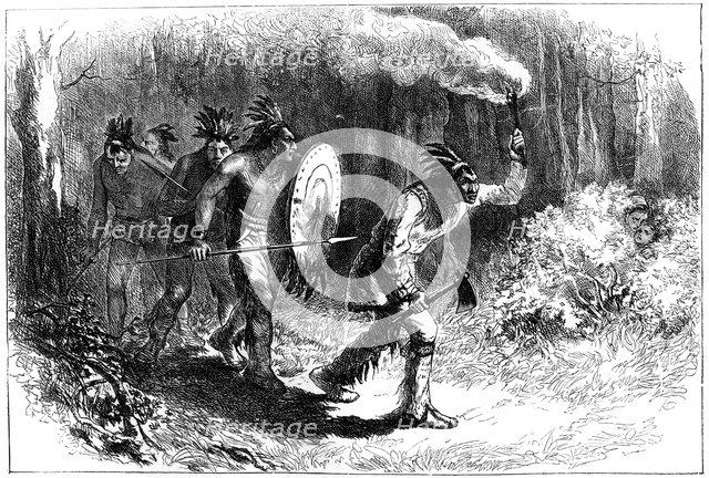 Tuscarora Indians tracking fugitives, late 17th-early 18th century (c1880). Artist: Unknown