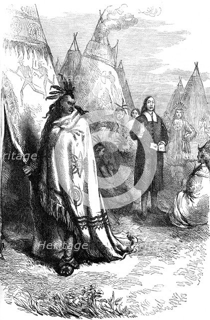 Thomas Mayhew and the Narragansett sachem, 17th century (c1880). Artist: Unknown