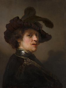 Tronie of a Man with a Feathered Beret, ca 1635-1640. Creator: Rembrandt van Rhijn (1606-1669).