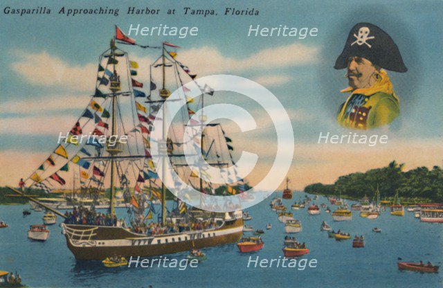 'Gasparilla Apporoaching Harbor at Tampa, Florida', c1940s. Artist: Unknown.