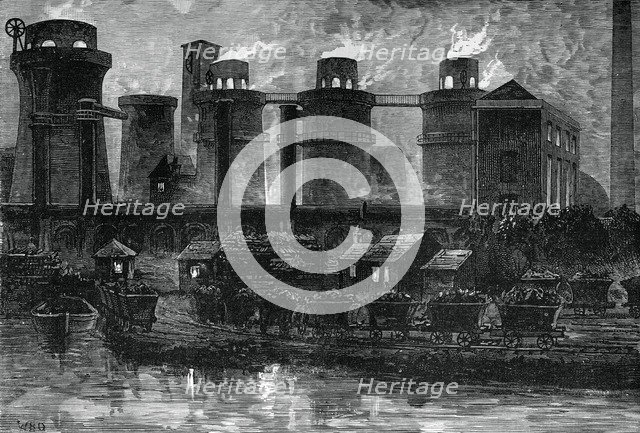 The blast furnaces at Summerlea by night, c1880.Artist: WD Scott-Moncrieff