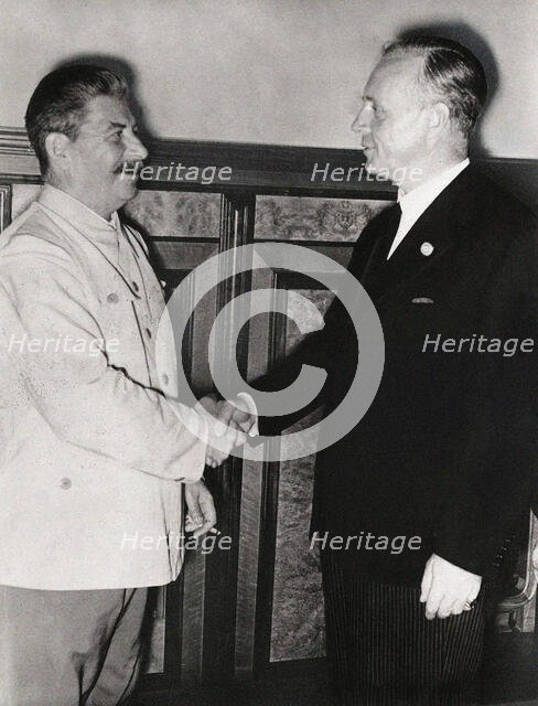 Joseph Stalin and Joachim von Ribbertrop, 23 August 1939, 1939. Creator: Anonymous.