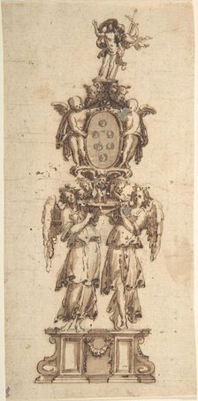 Design for a (Temporary?) Structure consisting of Two Angels carring..., 16th-early 17th century. Creator: Anon.