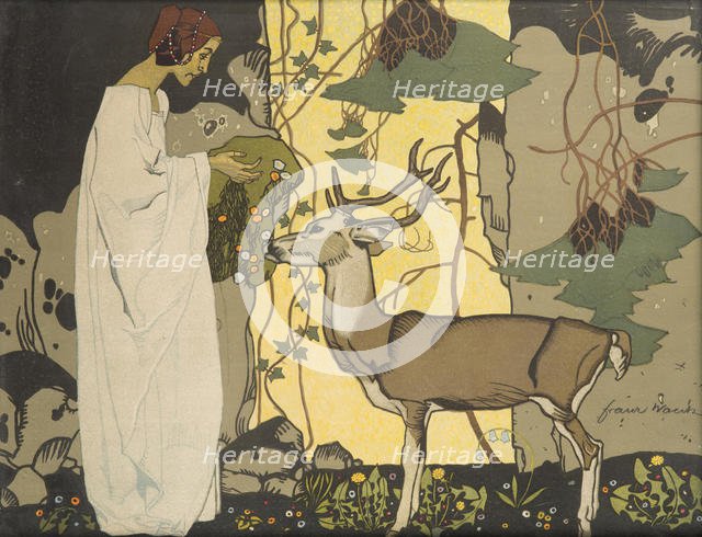 Girl with deer. Creator: Wacik, Franz (1883-1938).