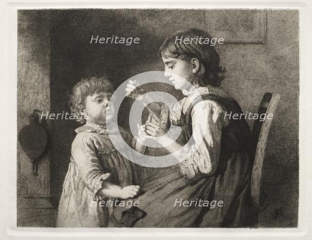 The First Needlework, 1884. Creator: Seymour Joseph Guy (American, 1824-1910).