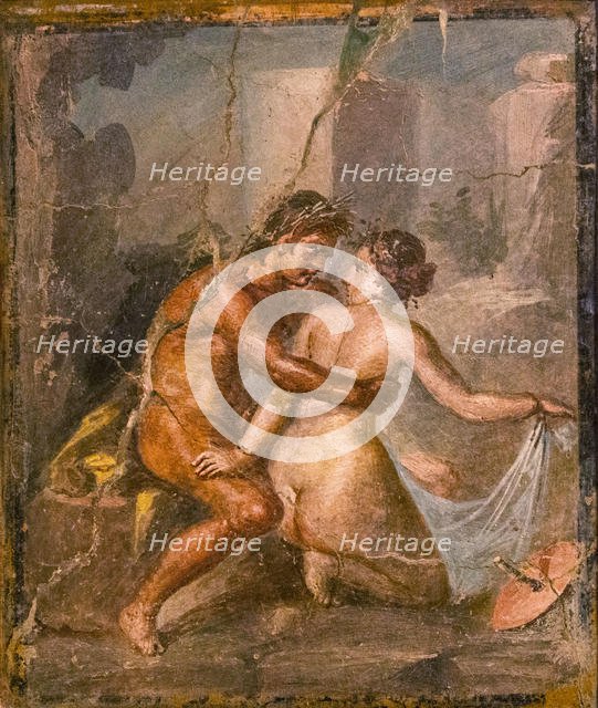 Satyr and Nymph, 1st H. 1st cen. AD. Creator: Roman-Pompeian wall painting.