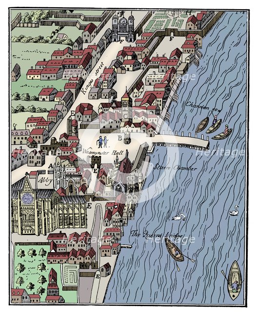 Bird's-eye view of the Palace of Westminster, London, c1560, (c1902-1905). Artist: Unknown.