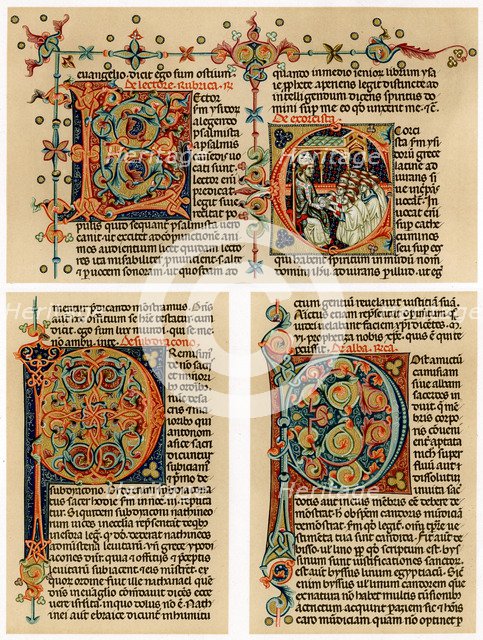 Text page with illuminated initial letters, 14th century. Artist: Unknown
