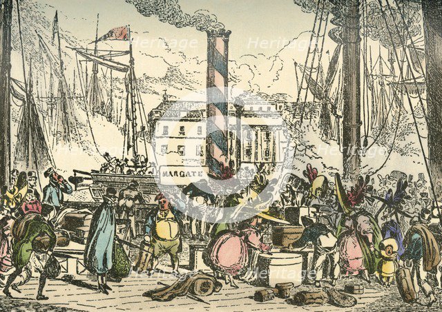 'Getting on Board the Margate Steam Packet at London Bridges Wharf', 1838. Artist: William Heath.