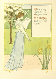 With a leaf from an old English book, A Jonquil will serve for a pen, 1899.  Creator: Walter Crane.
