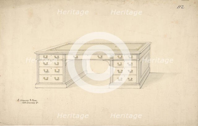 Design for Desk, 1841-84. Creator: Charles Hindley & Sons.