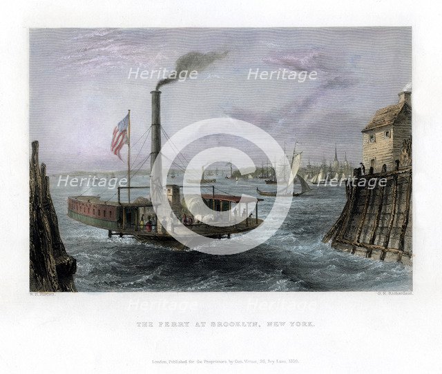 The Ferry at Brooklyn, New York, USA, 1838.Artist: George Richardson
