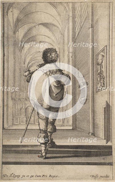 A gentleman seen from behind walking into a church, ca. 1629. Creator: Abraham Bosse.
