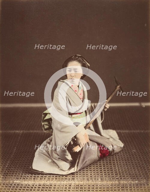 [Tokyo Geisha with Shamisen], 1870s. Creator: Unknown.