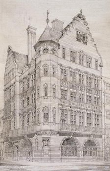 Design for Alliance Assurance Offices No.1, 1-2 St. James's Street, London: perspective, c1882. Creator: William Lethaby.