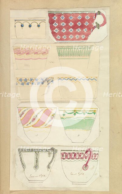 Ten Designs for Decorated Cups, 1845-55. Creator: Alfred Crowquill.
