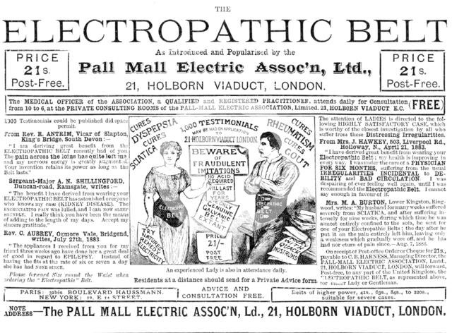The Electropathic Belt, 1883.  Creator: Unknown.