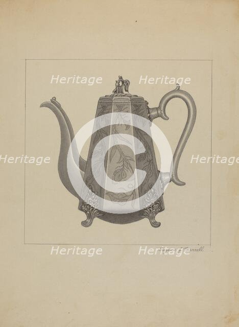 Pewter Coffee Pot, c. 1936. Creator: Eugene Barrell.