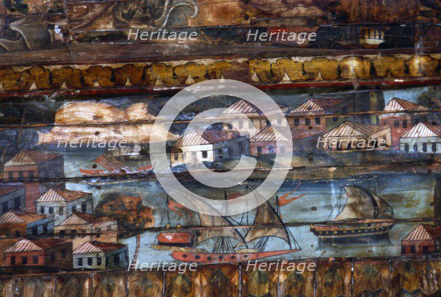 Coptic Fresco of the Nile with Felucca Ships, c6th-7th century. Artist: Unknown.