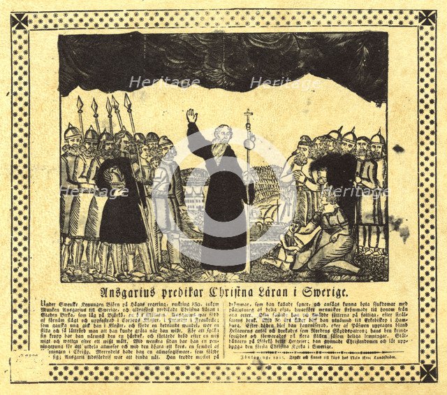 Saint Ansgar baptising the Swedes, 1832. Artist: Lundström, Nils Erik (active ca. 1830)